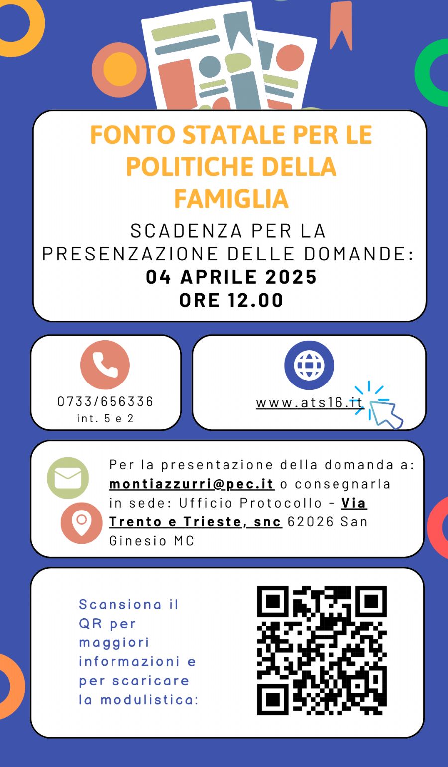 AVVISO PUBBLICO E BANDO -INTERVENTI A FAVORE DELLE FAMIGLIE – ANNUALITÀ 2024-